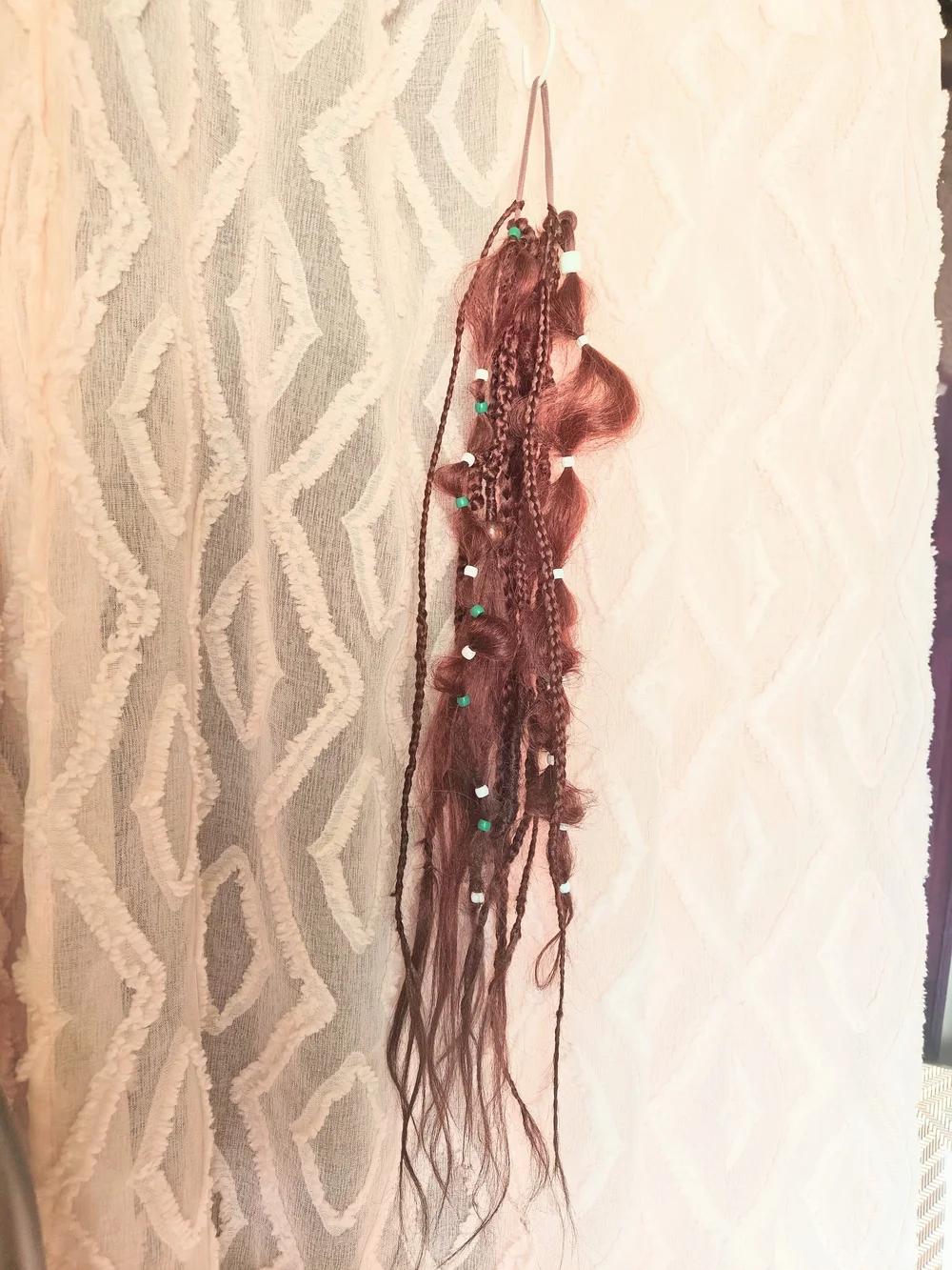 Braided Red Maroon Hairpiece with Bead Accents